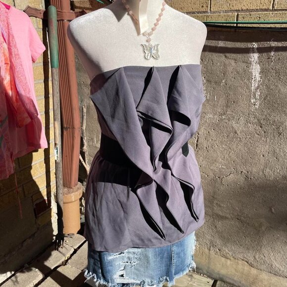 Y2K Grey Ruffled Strapless Top - Picture 1 of 5